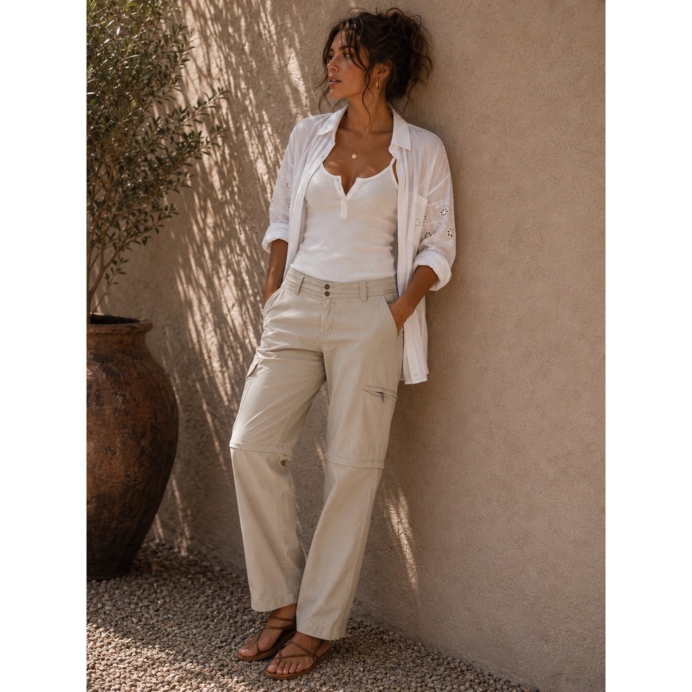 Columbia Titanium Women 14 Long Tan Convertible Zip Off Hiking Cargo Pants 8443